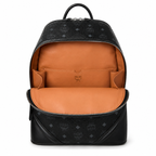 MCM Stark Medium Backpack in All-Black Visetos – Classic Monogram Backpack with Triangle Logo, Gunmetal Hardware, 42x30.5x18.5cm