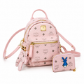 MCM Mini Stark Backpack in Blush Pink Visetos – Signature Monogram Leather Rucksack with Gold Hardware, 20x11x21cm