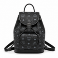 MCM Aren Visetos Drawstring Backpack in Black – Signature Monogram Coated Canvas Mini Rucksack with Leather Trim, 26x21.5x11cm