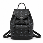 MCM Aren Visetos Drawstring Backpack in Black – Signature Monogram Coated Canvas Mini Rucksack with Leather Trim, 26x21.5x11cm