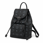 MCM Aren Visetos Drawstring Backpack in Black – Signature Monogram Coated Canvas Mini Rucksack with Leather Trim, 26x21.5x11cm
