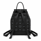 MCM Aren Visetos Drawstring Backpack in Black – Signature Monogram Coated Canvas Mini Rucksack with Leather Trim, 26x21.5x11cm