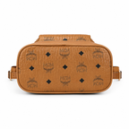 MCM Aren Visetos Drawstring Backpack in Cognac – Classic Monogram Coated Canvas Mini Rucksack with Leather Trim