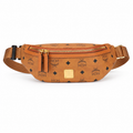 MCM Visetos Belt Bag in Cognac – Signature Monogram Coated Canvas Waist Bag with Gold Logo Plaque