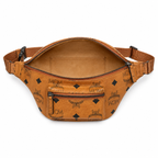 MCM Fursten Maxi Visetos Waist Bag in Cognac – Oversized Monogram Coated Canvas Belt Bag with Front Zip Pocket, 39.5x19x8cm