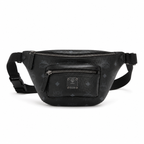 MCM Fursten Visetos Waist Bag in Black – Dark Monogram Coated Canvas Belt Bag with Front Zip Pocket & Black Plaque, 28.5x12.5x5.5cm
