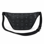 MCM Fursten Visetos Waist Bag in Black – Dark Monogram Coated Canvas Belt Bag with Front Zip Pocket & Black Plaque, 28.5x12.5x5.5cm