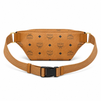 MCM Berlin Visetos Belt Bag in Cognac – Signature Monogram Coated Canvas Waist Bag with Gold Hardware & Gold Plaque, 37x12cm