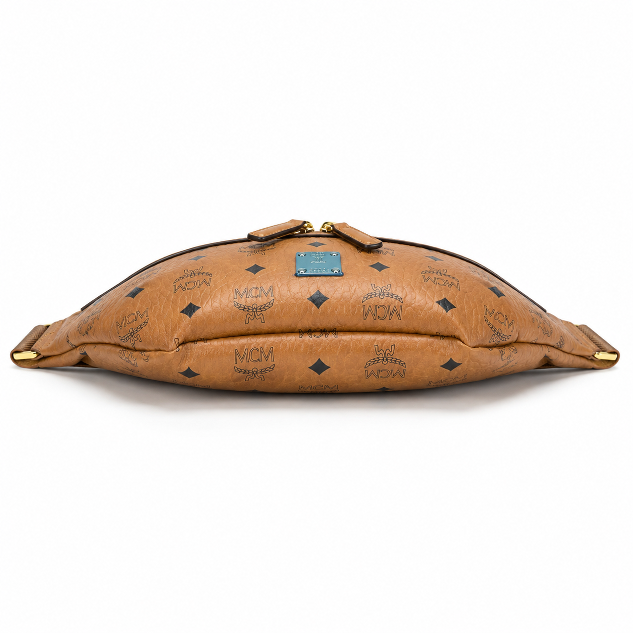MCM Berlin Visetos Belt Bag in Cognac – Signature Monogram Coated Canvas Waist Bag with Gold Hardware & Gold Plaque, 37x12cm