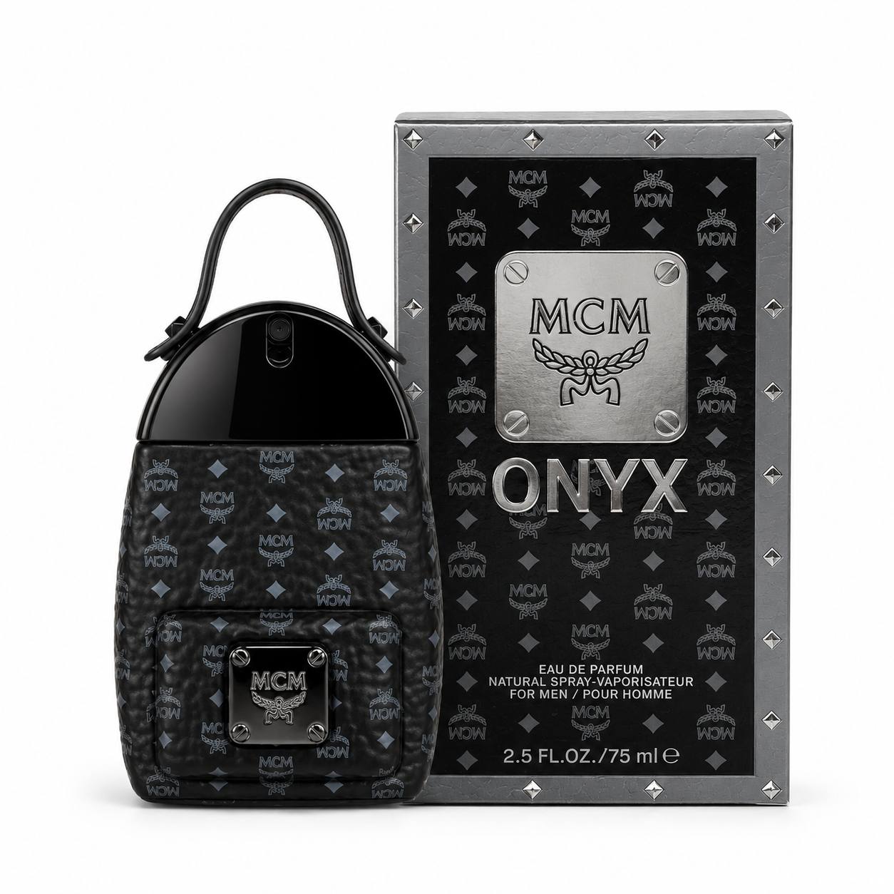 MCM ONYX Eau de Parfum Spray 75ml – Woody Spicy Men's Perfume in Black Leather Backpack Bottle
