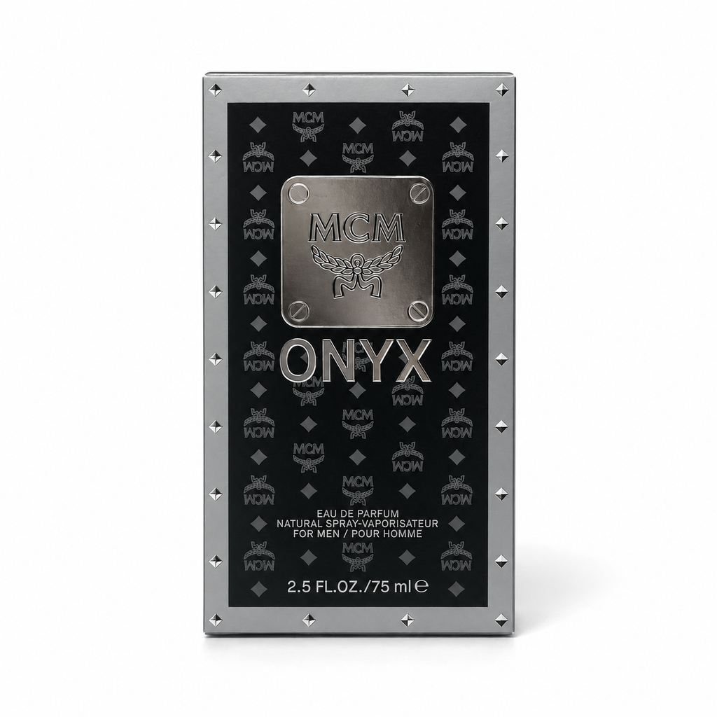 MCM ONYX Eau de Parfum Spray 75ml – Woody Spicy Men's Perfume in Black Leather Backpack Bottle