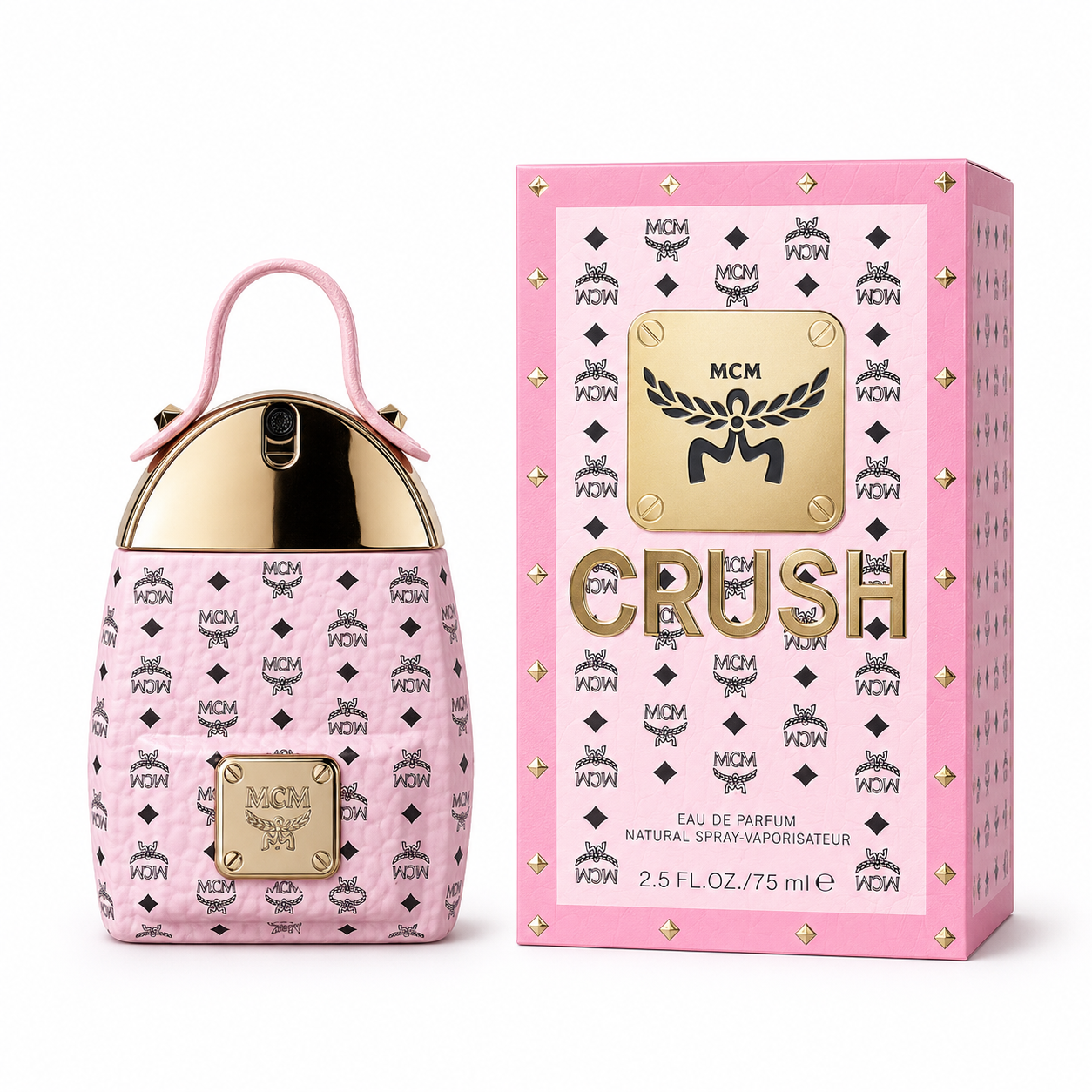 MCM CRUSH Eau de Parfum Spray 75ml – Fruity Floral Perfume in Pink Monogram Backpack Bottle