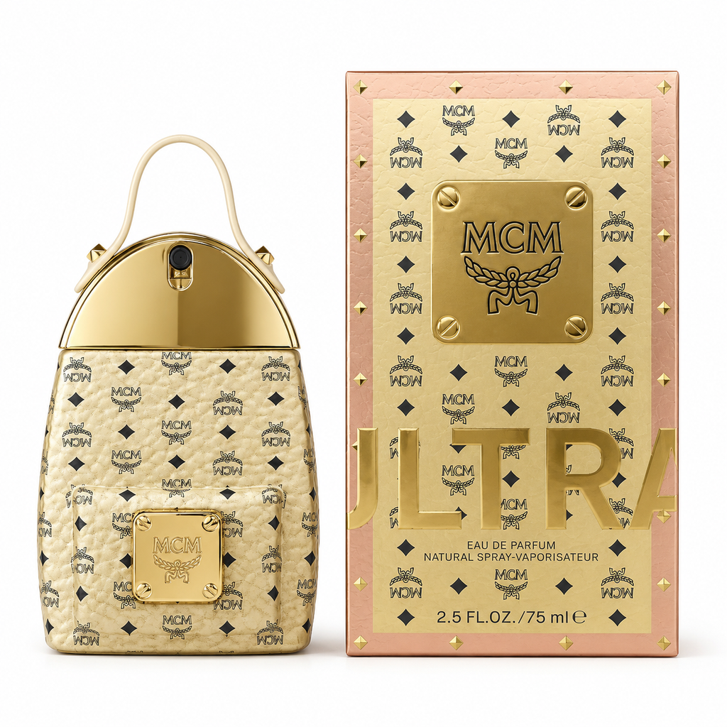 MCM ULTRA Eau de Parfum 75ml – Floral Fruity Woody Fragrance for Women in Gold Visetos Backpack Bottle