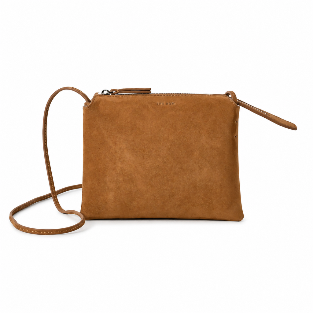 The Row Nu Mini Twin Crossbody Bag – Minimalist Suede Leather Small Square Bag with Dual Compartments,