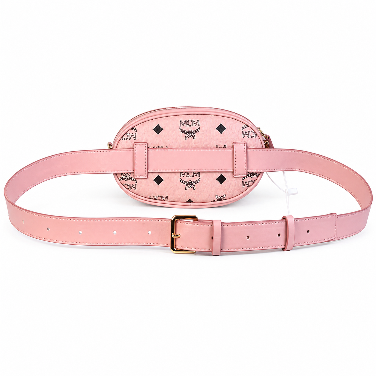 MCM Visetos Mini Oval Belt Bag / Crossbody Bag in Pink – Detachable Chain & Leather Straps