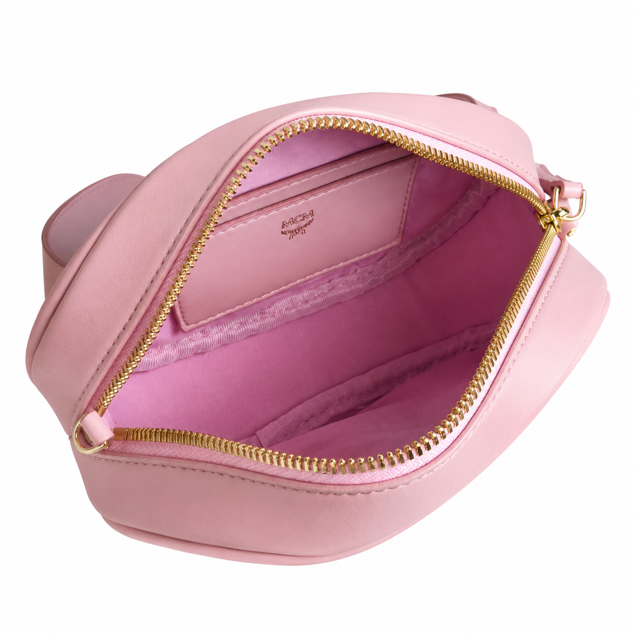 MCM Visetos Mini Oval Belt Bag / Crossbody Bag in Pink – Detachable Chain & Leather Straps