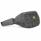 MCM Stark Grey Visetos Studded Belt Bag / Chest Bag – 32.5x14cm, Silver Studs & Adjustable Leather Strap