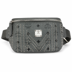 MCM Stark Grey Visetos Studded Belt Bag / Chest Bag – 32.5x14cm, Silver Studs & Adjustable Leather Strap
