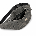 MCM Stark Grey Visetos Studded Belt Bag / Chest Bag – 32.5x14cm, Silver Studs & Adjustable Leather Strap