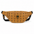MCM Stark Cognac Visetos Medium Studded Belt Bag / Chest Bag – Gold Studs & Adjustable Black Strap