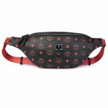 MCM Black/Red Visetos Medium Belt Bag / Chest Bag – Signature Monogram & Adjustable Webbing Strap