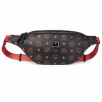 MCM Black/Red Visetos Medium Belt Bag / Chest Bag – Signature Monogram & Adjustable Webbing Strap