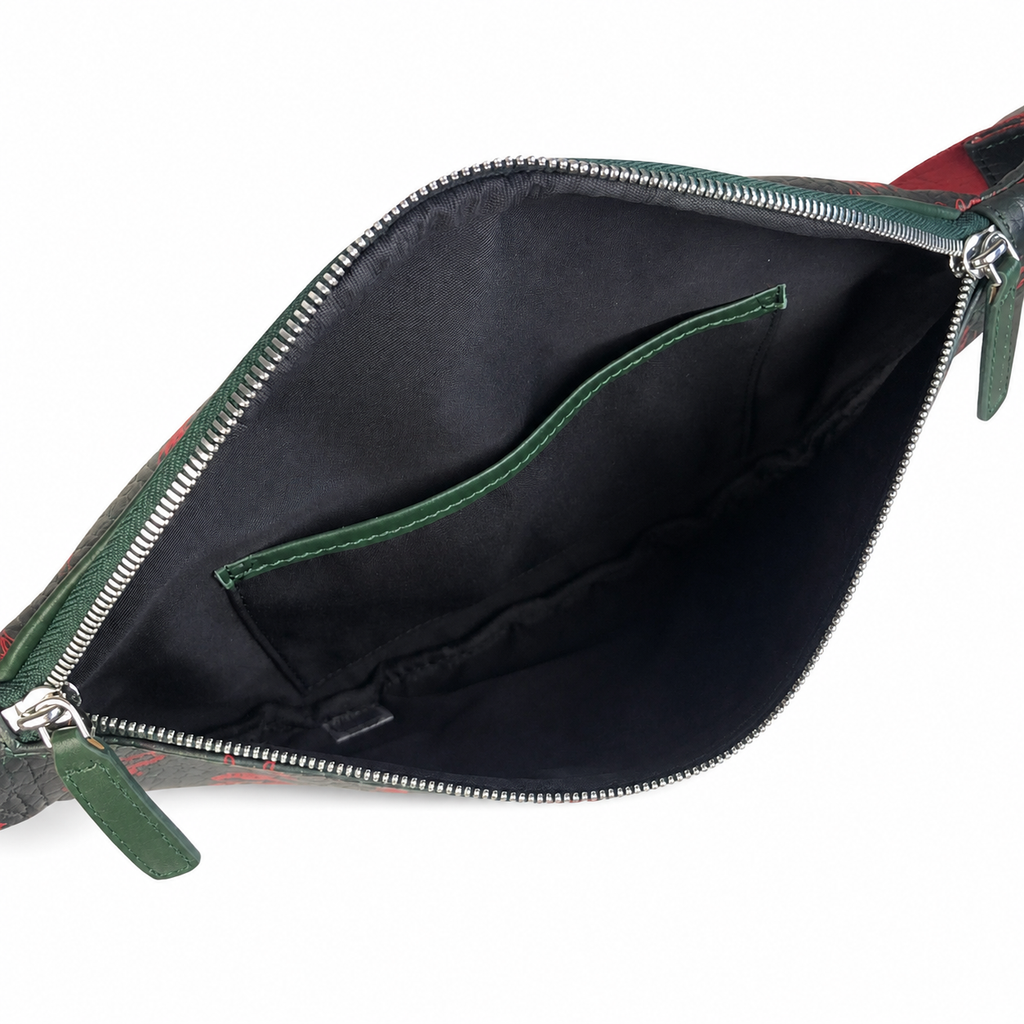 MCM Black/Red Visetos Medium Belt Bag / Chest Bag – Signature Monogram & Adjustable Webbing Strap