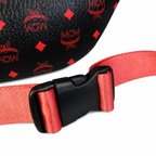 MCM Black/Red Visetos Medium Belt Bag / Chest Bag – Signature Monogram & Adjustable Webbing Strap