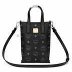 MCM Liz Visetos Mini Tote Bag – Black with Gold Plaque & Detachable Strap