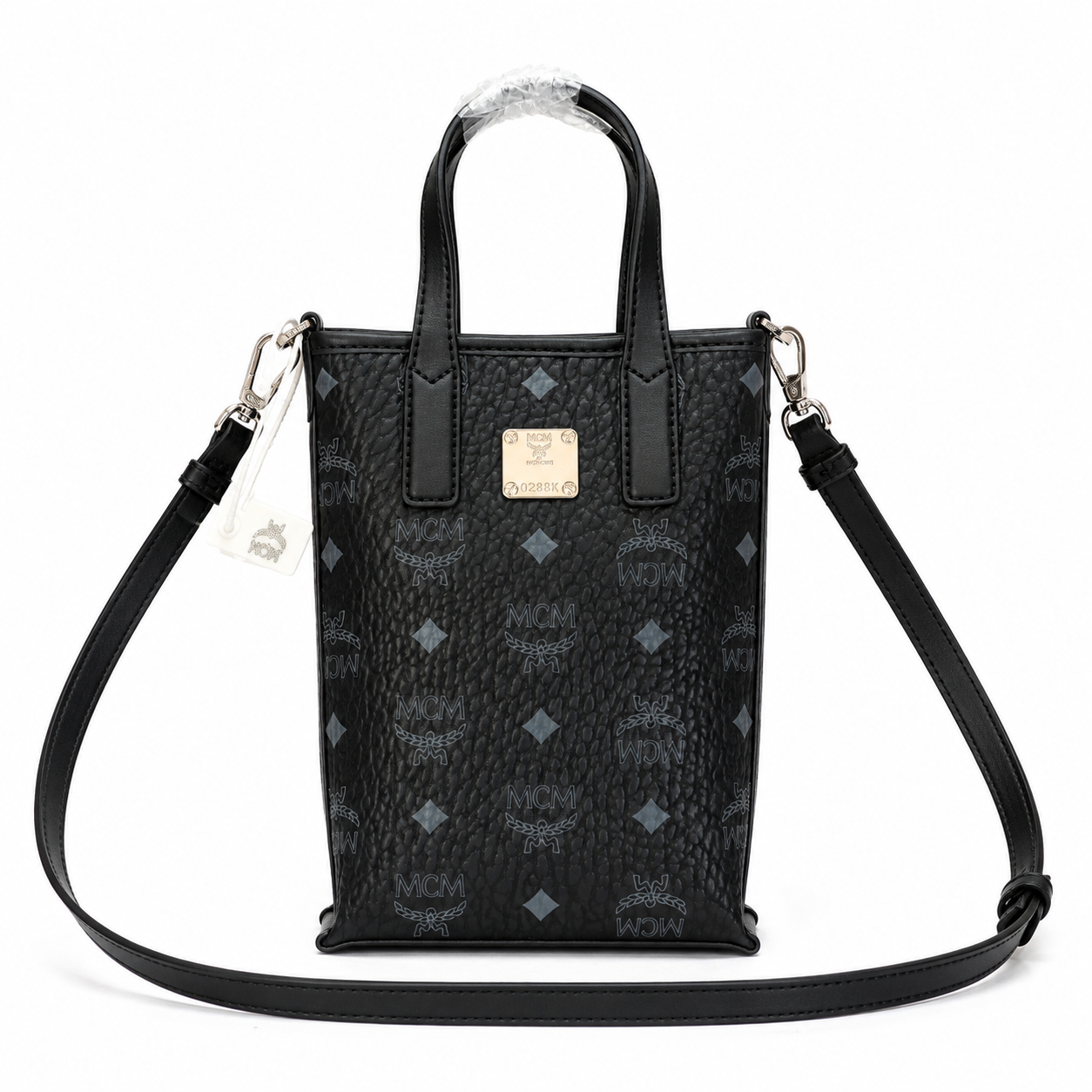 MCM Liz Visetos Mini Tote Bag – Black with Gold Plaque & Detachable Strap