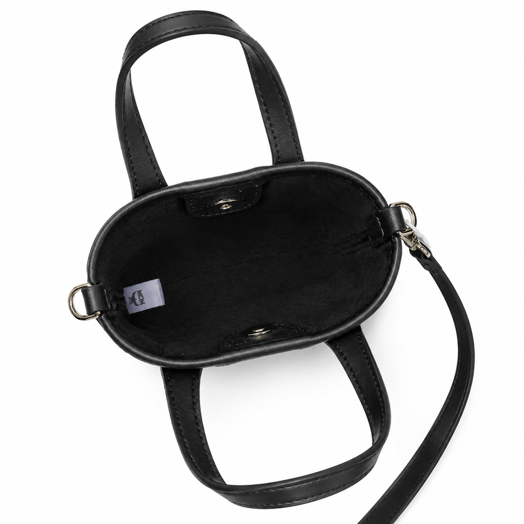 MCM Liz Visetos Mini Tote Bag – Black with Gold Plaque & Detachable Strap