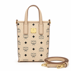 MCM Liz Visetos Mini Tote Bag – Beige/Cream with Gold Plaque & Detachable Strap
