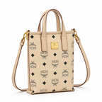 MCM Liz Visetos Mini Tote Bag – Beige/Cream with Gold Plaque & Detachable Strap