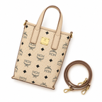 MCM Liz Visetos Mini Tote Bag – Beige/Cream with Gold Plaque & Detachable Strap