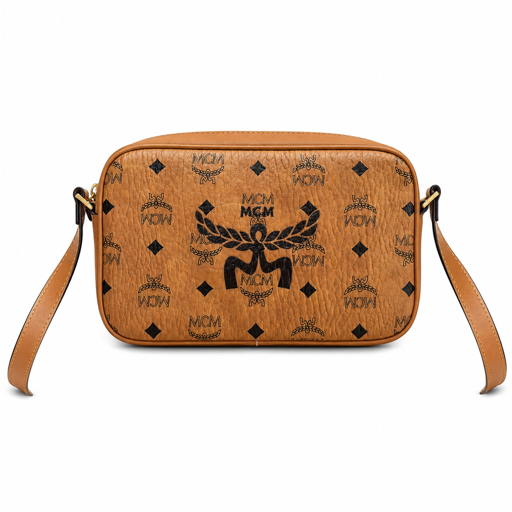 MCM Aren Visetos Small Camera Bag – Cognac with Large Logo Monogram