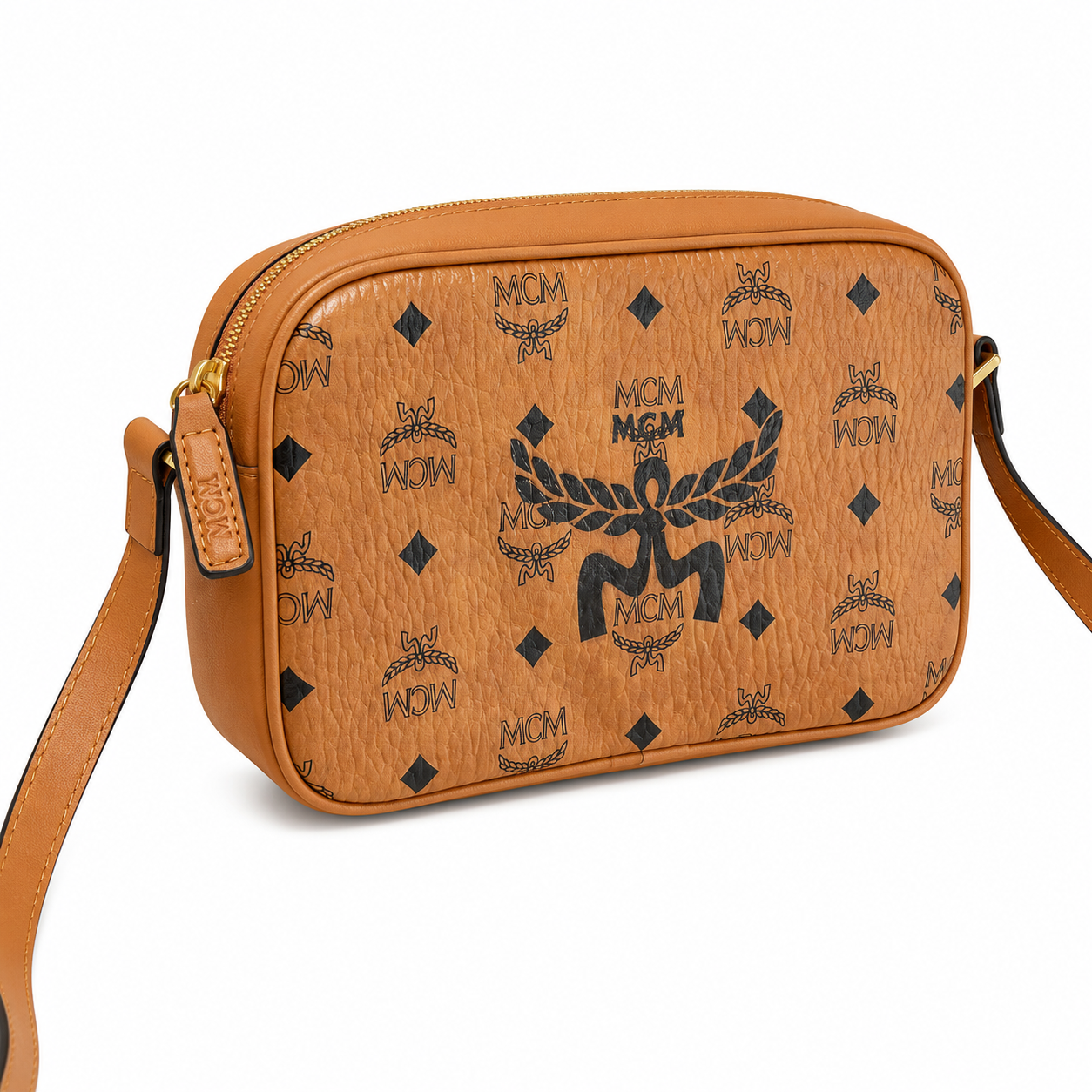 MCM Aren Visetos Small Camera Bag – Cognac with Large Logo Monogram
