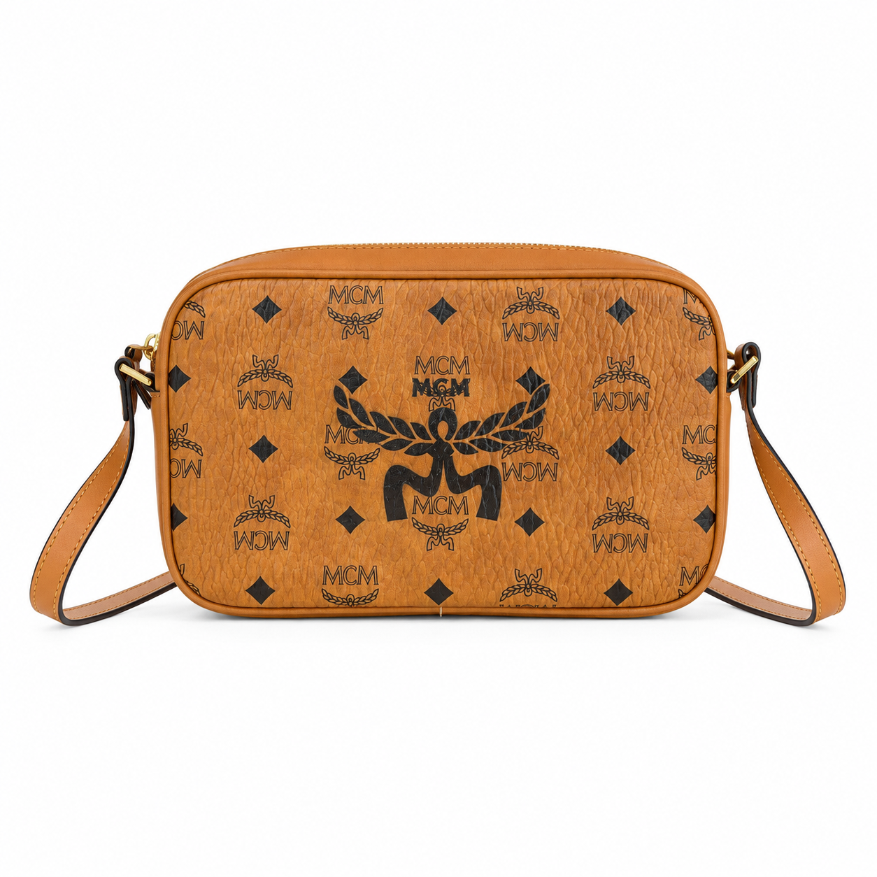 MCM Aren Visetos Small Camera Bag – Cognac with Large Logo Monogram