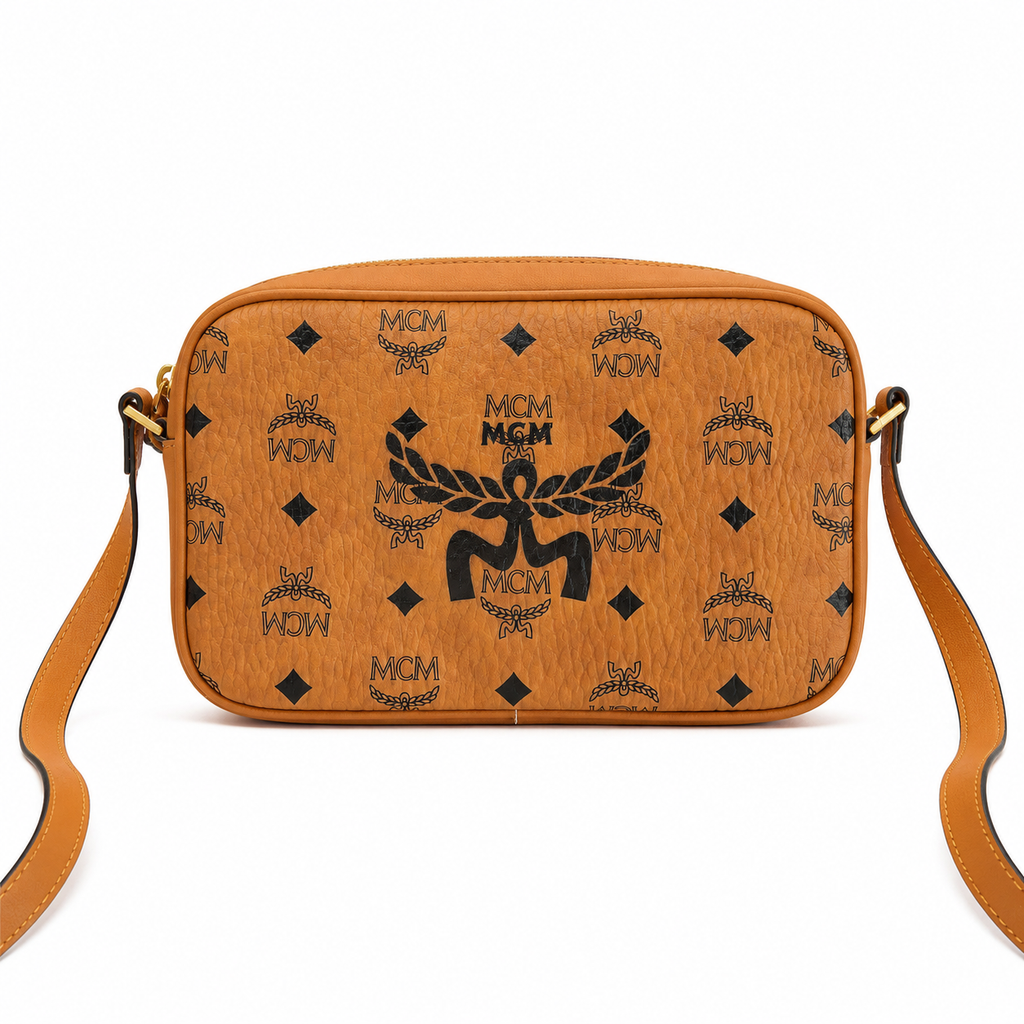 MCM Aren Visetos Small Camera Bag – Cognac with Large Logo Monogram