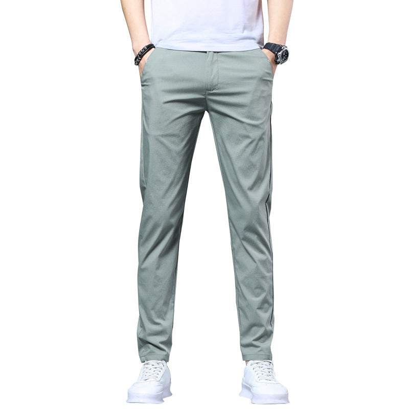 Spring And Summer New Casual Pants Men'S Slim Straight Breathable Elastic Ice Silk Versatile Trendy Men'S Pants Wholesale Cool Feeling