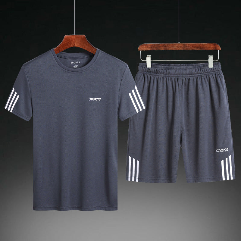 Summer Men'S Casual Suit Student Large Size Trendy Korean Version Loose Running Fitness Breathable Quick-Drying Sports Suit