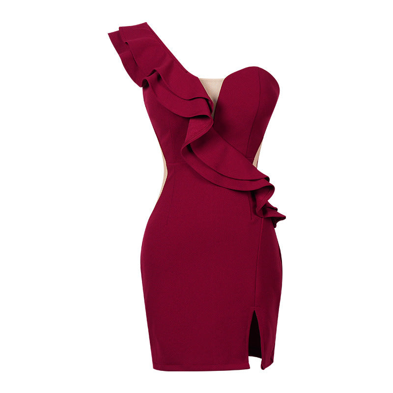 Xin Yida Sexy Sloping Shoulder Strap Dress 2025 Slimming Nightclub Technician Work Clothes Birthday Party Short Skirt