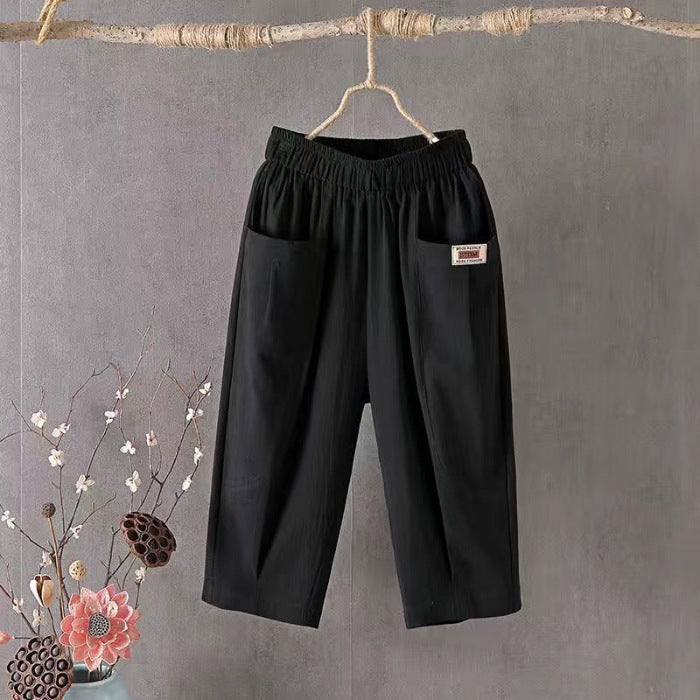 Cotton And Linen Cropped Pants For Women In Summer, Loose, Large Size, Linen, Elastic Waist, Small Feet, Harem Pants, Versatile Casual Pants 8207