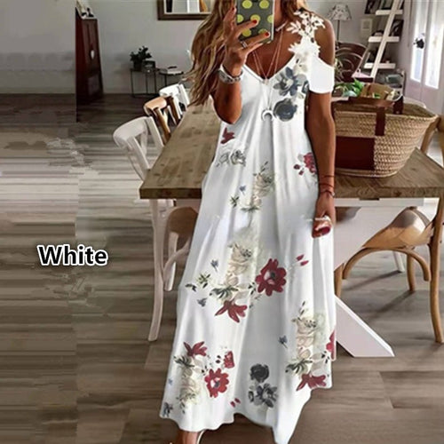 2023 European And American Cross-Border Amazon Women'S Summer New Lace Suspender V-Neck Fashion Printed Loose Dress
