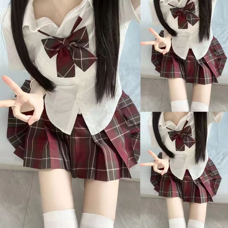 Original Jk Uniform Suit Female Student School Uniform Pure Lust Shirt Waist Slimming Jk Shirt Pleated Skirt Two-Piece Set