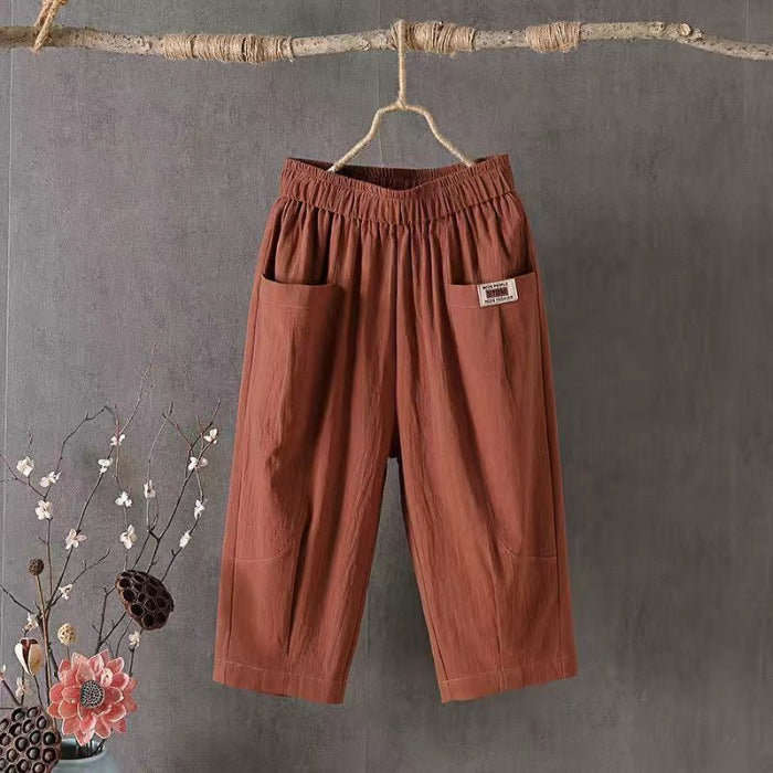 Cotton And Linen Cropped Pants For Women In Summer, Loose, Large Size, Linen, Elastic Waist, Small Feet, Harem Pants, Versatile Casual Pants 8207