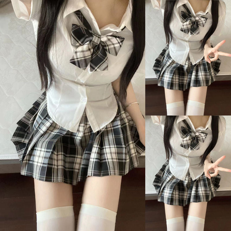Original Jk Uniform Suit Female Student School Uniform Pure Lust Shirt Waist Slimming Jk Shirt Pleated Skirt Two-Piece Set
