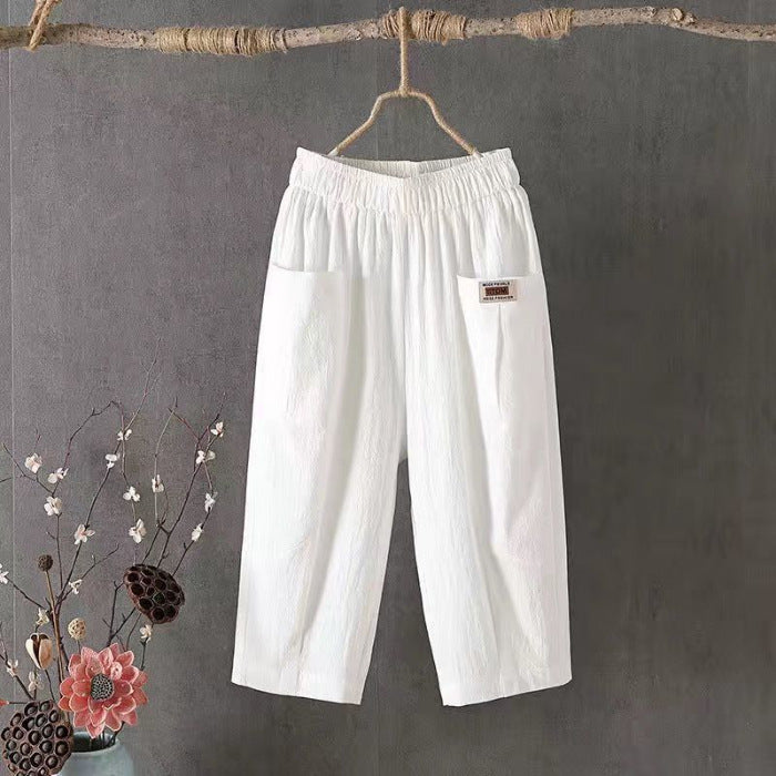 Cotton And Linen Cropped Pants For Women In Summer, Loose, Large Size, Linen, Elastic Waist, Small Feet, Harem Pants, Versatile Casual Pants 8207