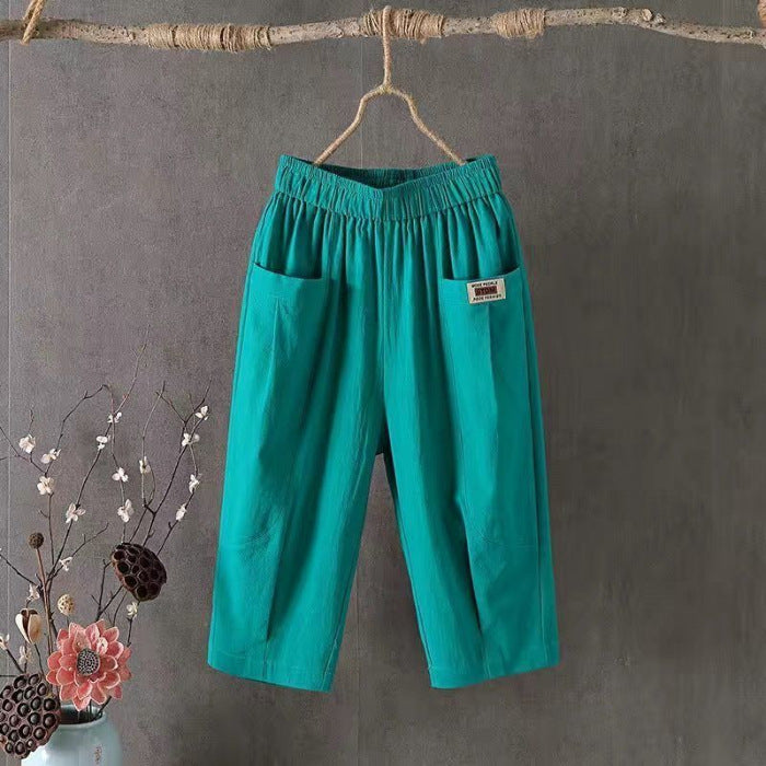 Cotton And Linen Cropped Pants For Women In Summer, Loose, Large Size, Linen, Elastic Waist, Small Feet, Harem Pants, Versatile Casual Pants 8207