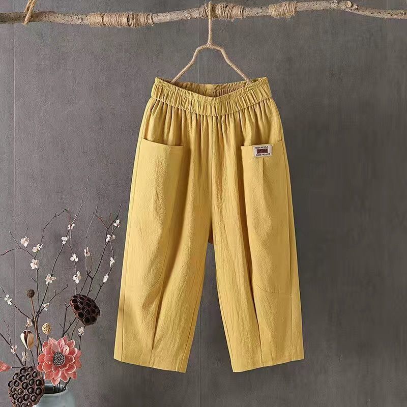 Cotton And Linen Cropped Pants For Women In Summer, Loose, Large Size, Linen, Elastic Waist, Small Feet, Harem Pants, Versatile Casual Pants 8207