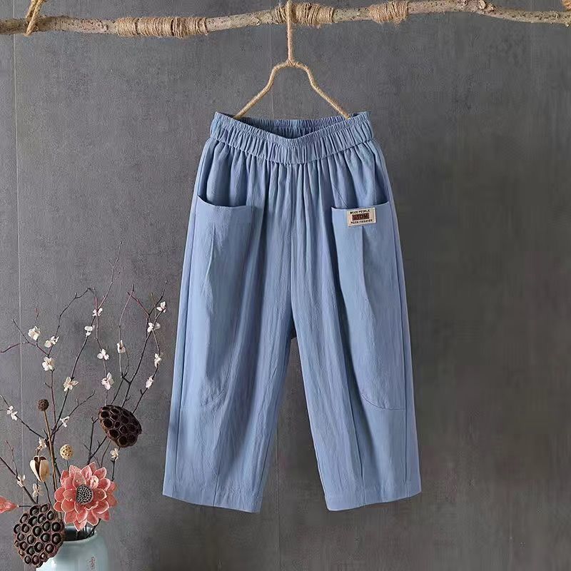 Cotton And Linen Cropped Pants For Women In Summer, Loose, Large Size, Linen, Elastic Waist, Small Feet, Harem Pants, Versatile Casual Pants 8207